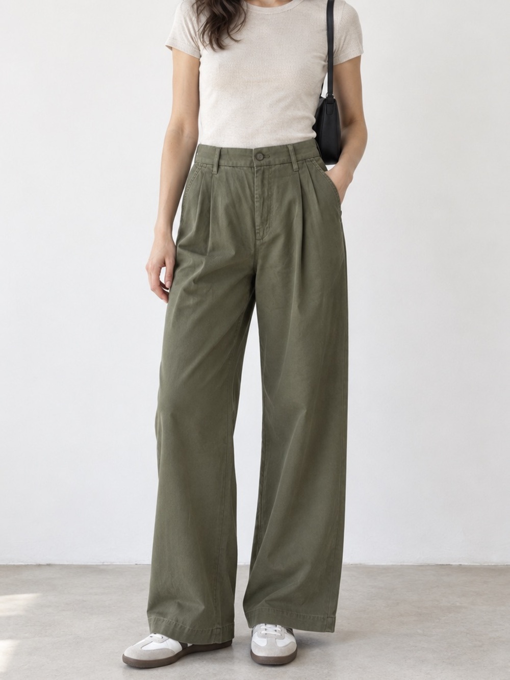 Everlane Olive Green Tercel Trouseryy Pants Wide Leg Pleated High Rise Size 6